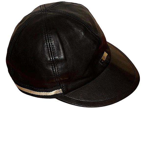 Authentic Gucci Rare Tom Ford Black Lambskin Logo Plate Web Striped Cap - Picture 3 of 11